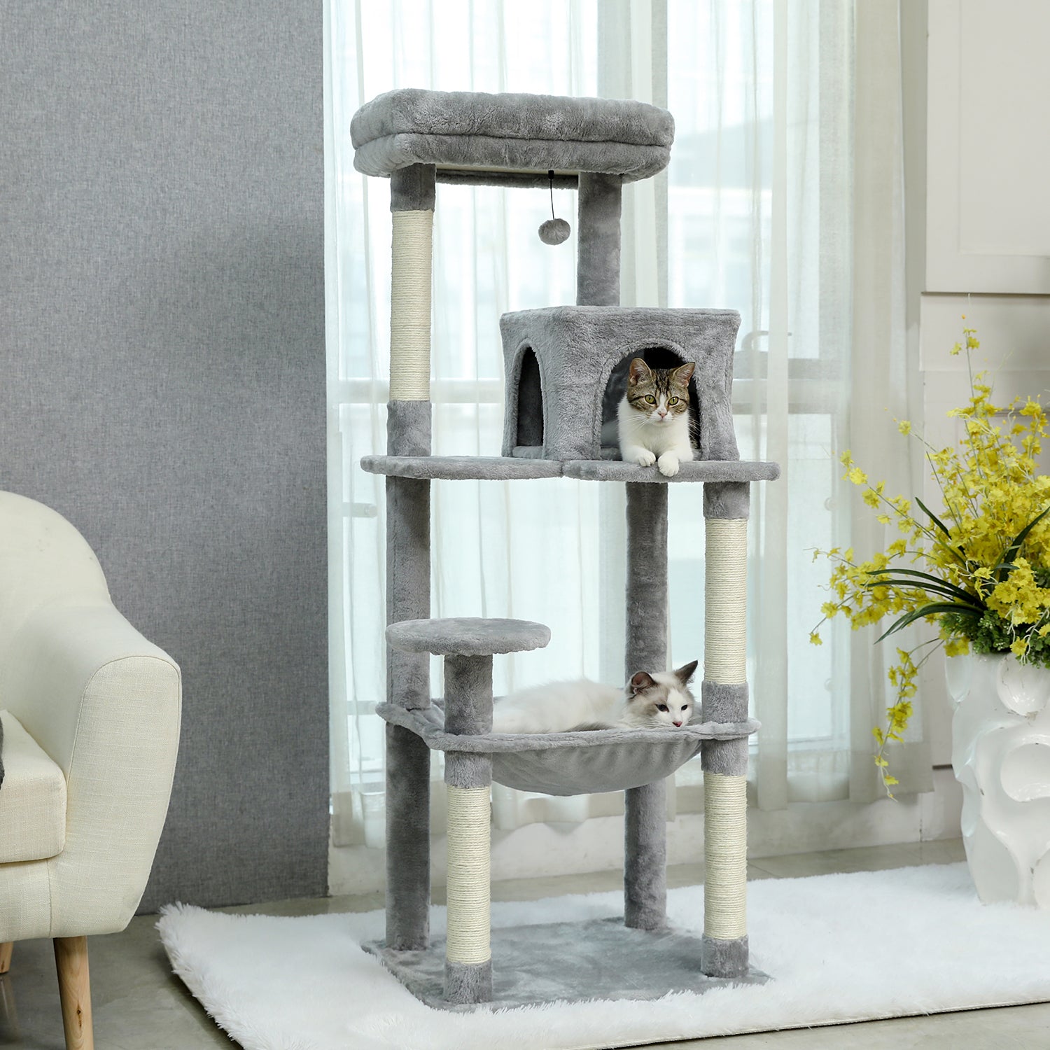 luxury cat tree house tower gray white