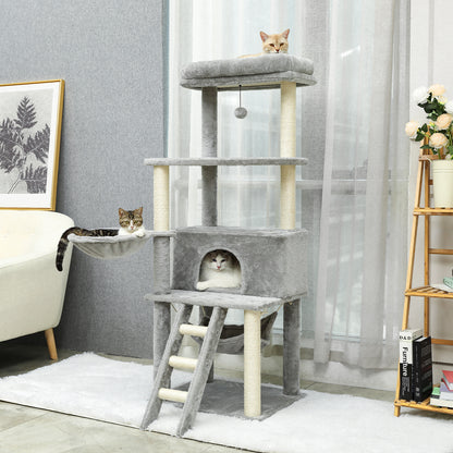 luxury cat tree house tower gray white ladder