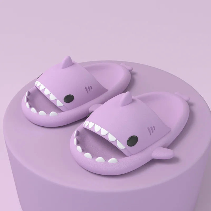 violet shark slippers for kids and adults